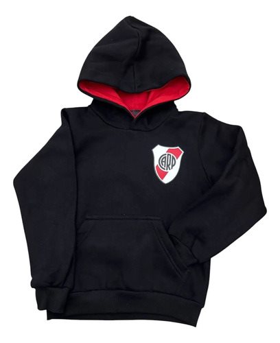 Buzo Frisa Invierno Algodon River Plate Capucha Niños 16 Negro Estampado