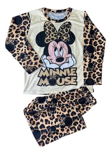 Pijama Conjunto Minnie Mouse Invierno Manga Larga Niños Marrón